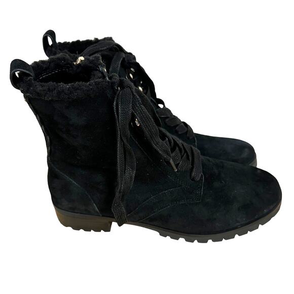 Kate Spade NWOB Raegan Shearling Lug Sole Lace Up Black Suede Boots Size 5B - Picture 2 of 9